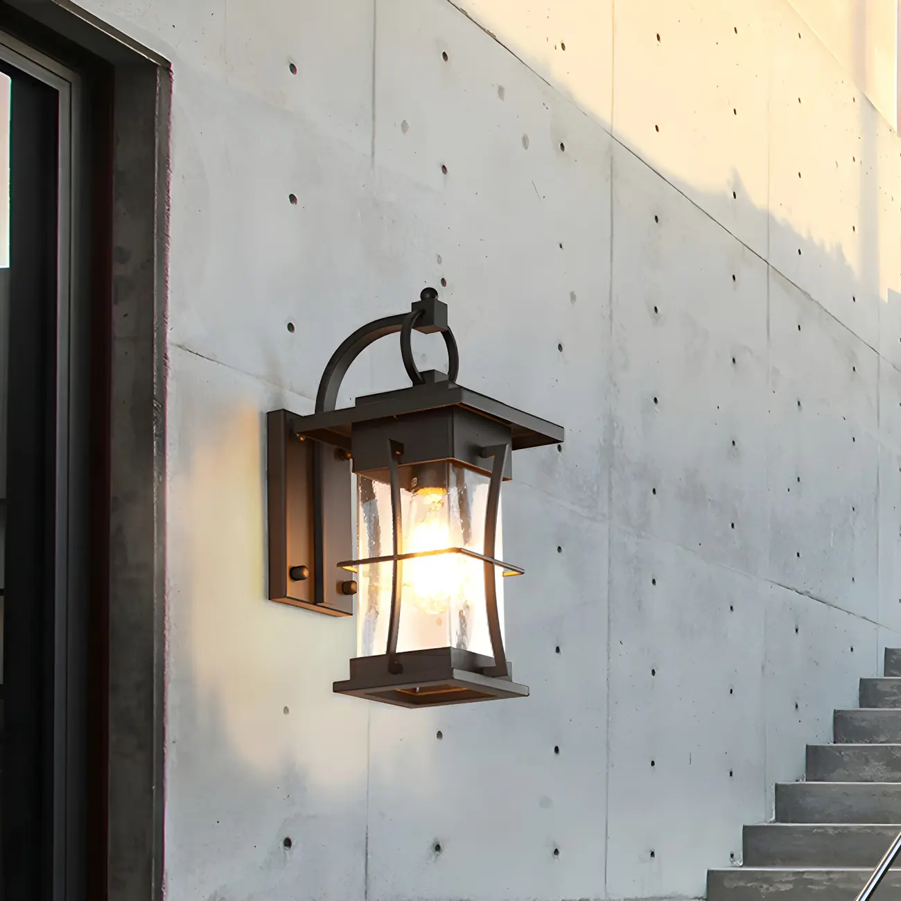 Industrial Metal Geometric Glass Lantern Outdoor Wall Light Image - 3 | homeyfad