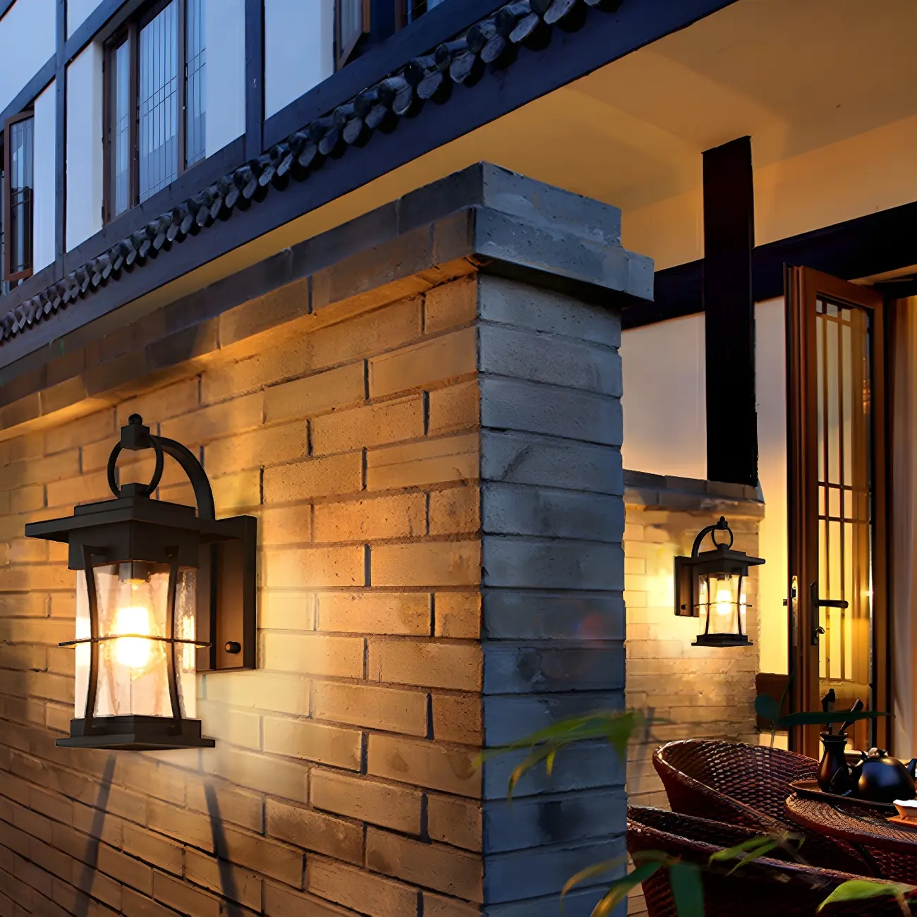 Industrial Metal Geometric Glass Lantern Outdoor Wall Light Image - 4 | homeyfad