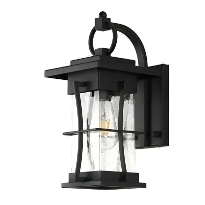 Industrial Metal Geometric Glass Lantern Outdoor Wall Light Image - 5