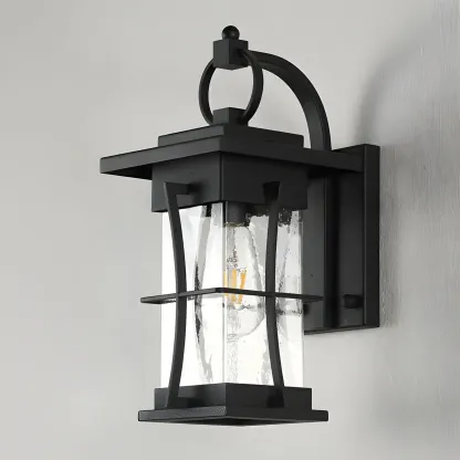 Industrial Metal Geometric Glass Lantern Outdoor Wall Light Image - 6