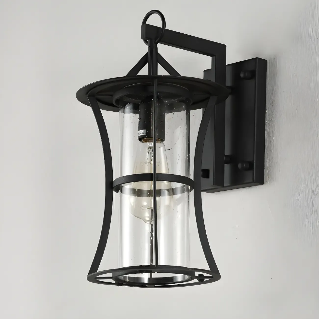 Industrial Metal Geometric Glass Lantern Outdoor Wall Light Image - 7