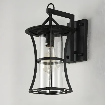 Industrial Metal Geometric Glass Lantern Outdoor Wall Light Image - 7