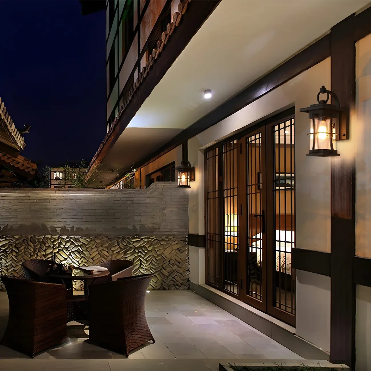 Industrial Metal Geometric Glass Lantern Outdoor Wall Light Image - 11