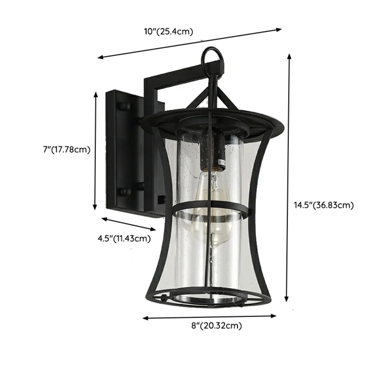 Industrial Metal Geometric Glass Lantern Outdoor Wall Light #size