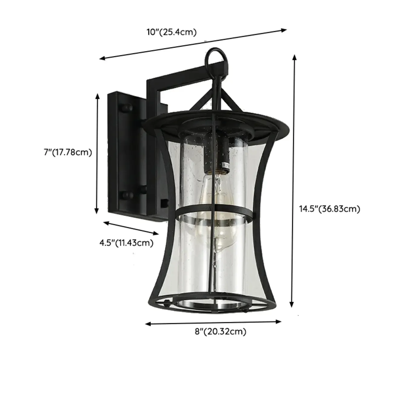 Industrial Metal Geometric Glass Lantern Outdoor Wall Light #size