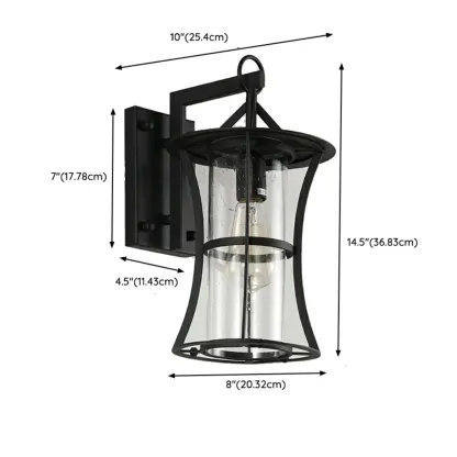 Industrial Metal Geometric Glass Lantern Outdoor Wall Light #size