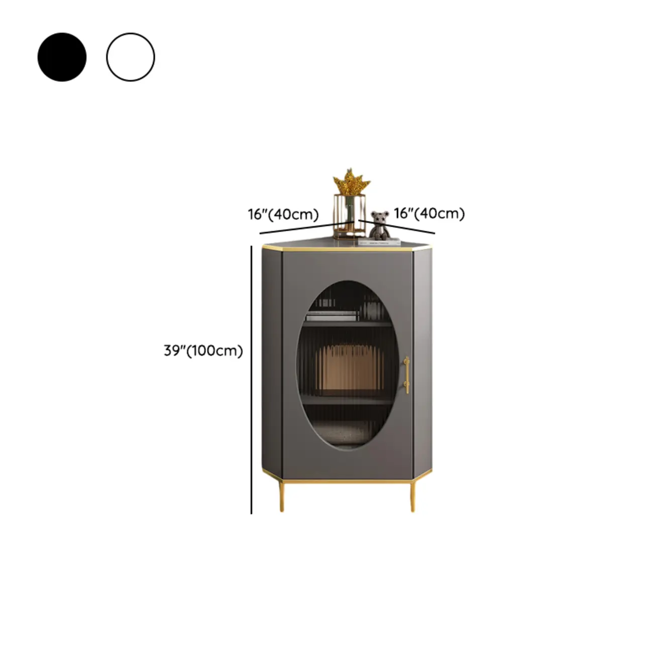 Glam Grey Gold Slate Top Stainless Steel Glass Corner Cabinet #size | homeyfad