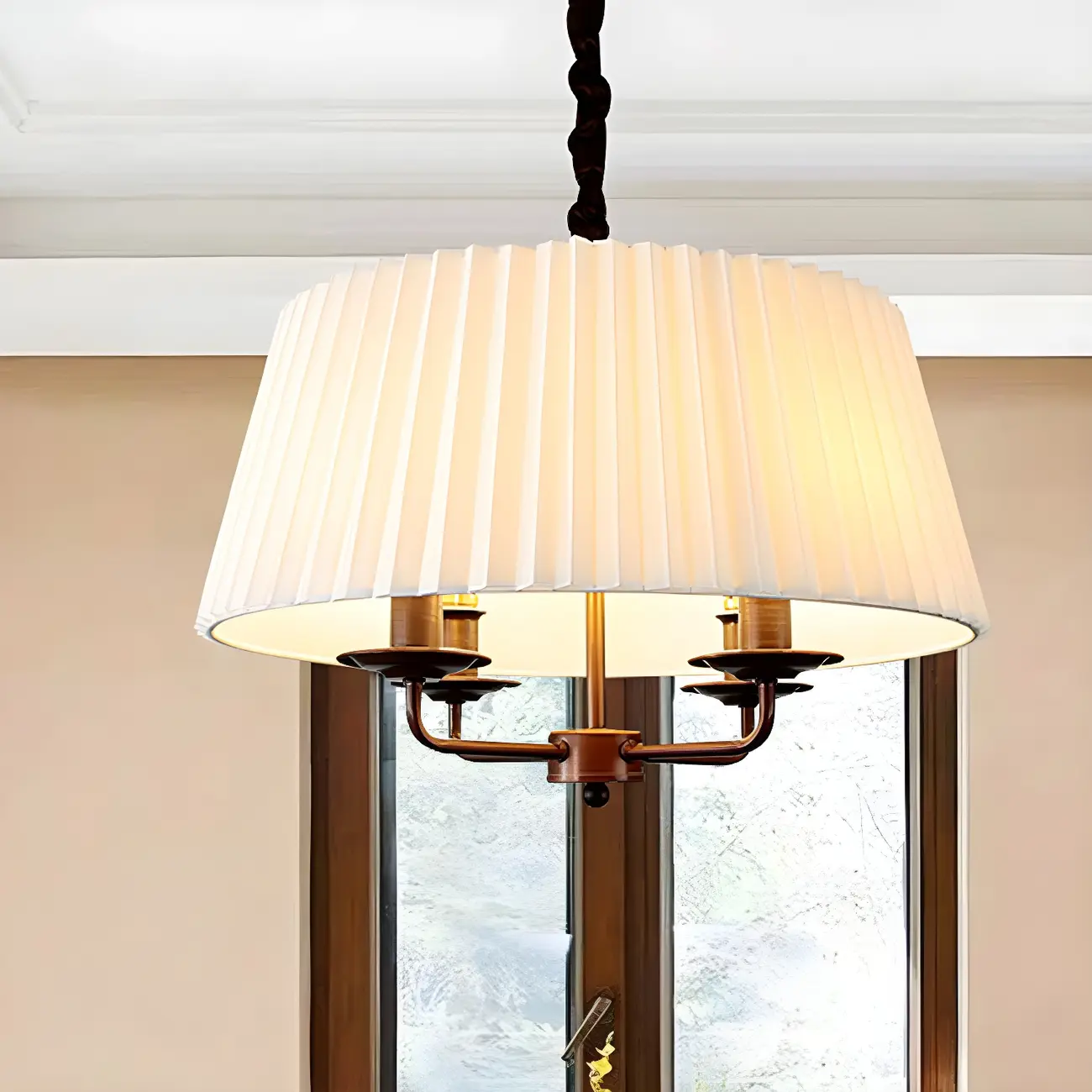 White Fabric Drum Bronze Modern Chandelier Light Image - 1 | homeyfad