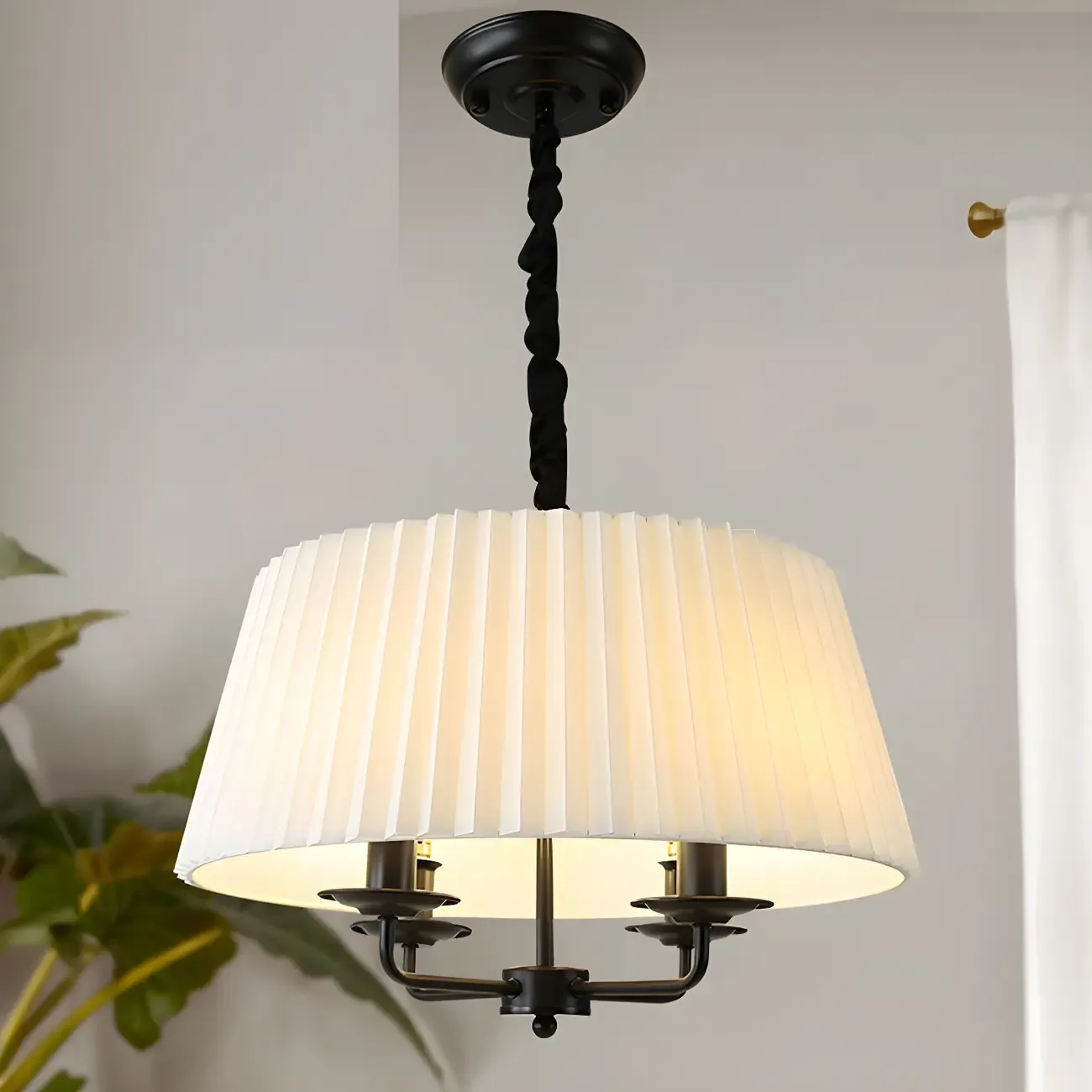 White Fabric Drum Bronze Modern Chandelier Light Image - 5