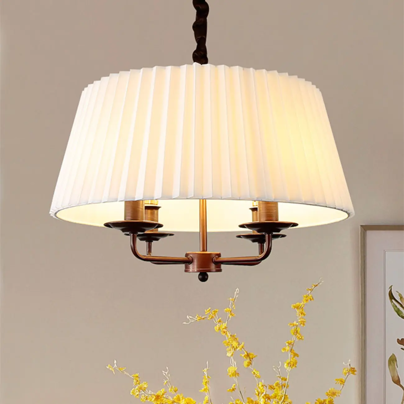 White Fabric Drum Bronze Modern Chandelier Light Image - 3 | homeyfad