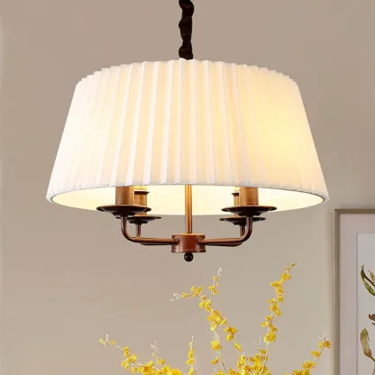 White Fabric Drum Bronze Modern Chandelier Light Image - 3