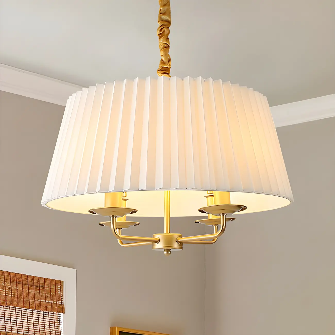 White Fabric Drum Bronze Modern Chandelier Light Image - 9 | homeyfad