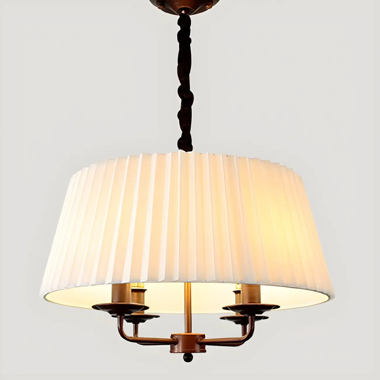 White Fabric Drum Bronze Modern Chandelier Light Image - 16