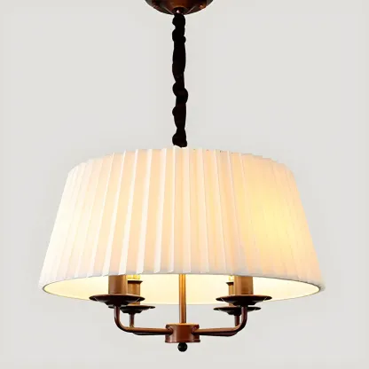 White Fabric Drum Bronze Modern Chandelier Light Image - 16