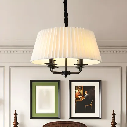 White Fabric Drum Bronze Modern Chandelier Light Image - 6