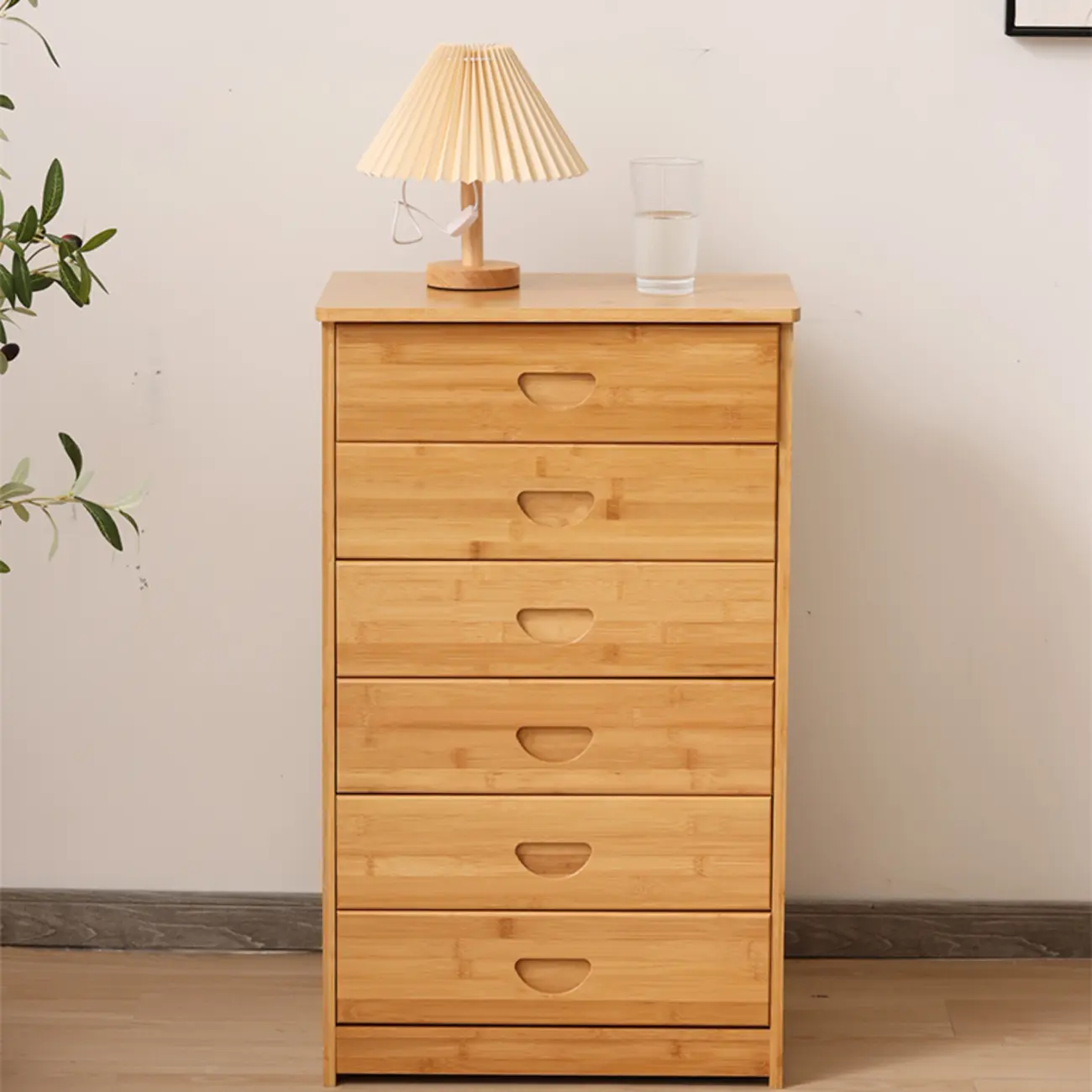 Natural Finish Light Wood Bamboo 6 Drawers Bachelor Chest Image - 1 | homeyfad
