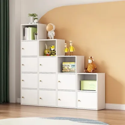 Simple Rectangular White Modular Wooden Bookcase Image - 1