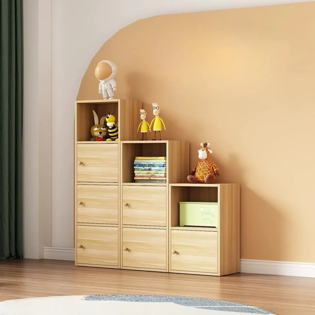 Simple Rectangular White Modular Wooden Bookcase Image - 5