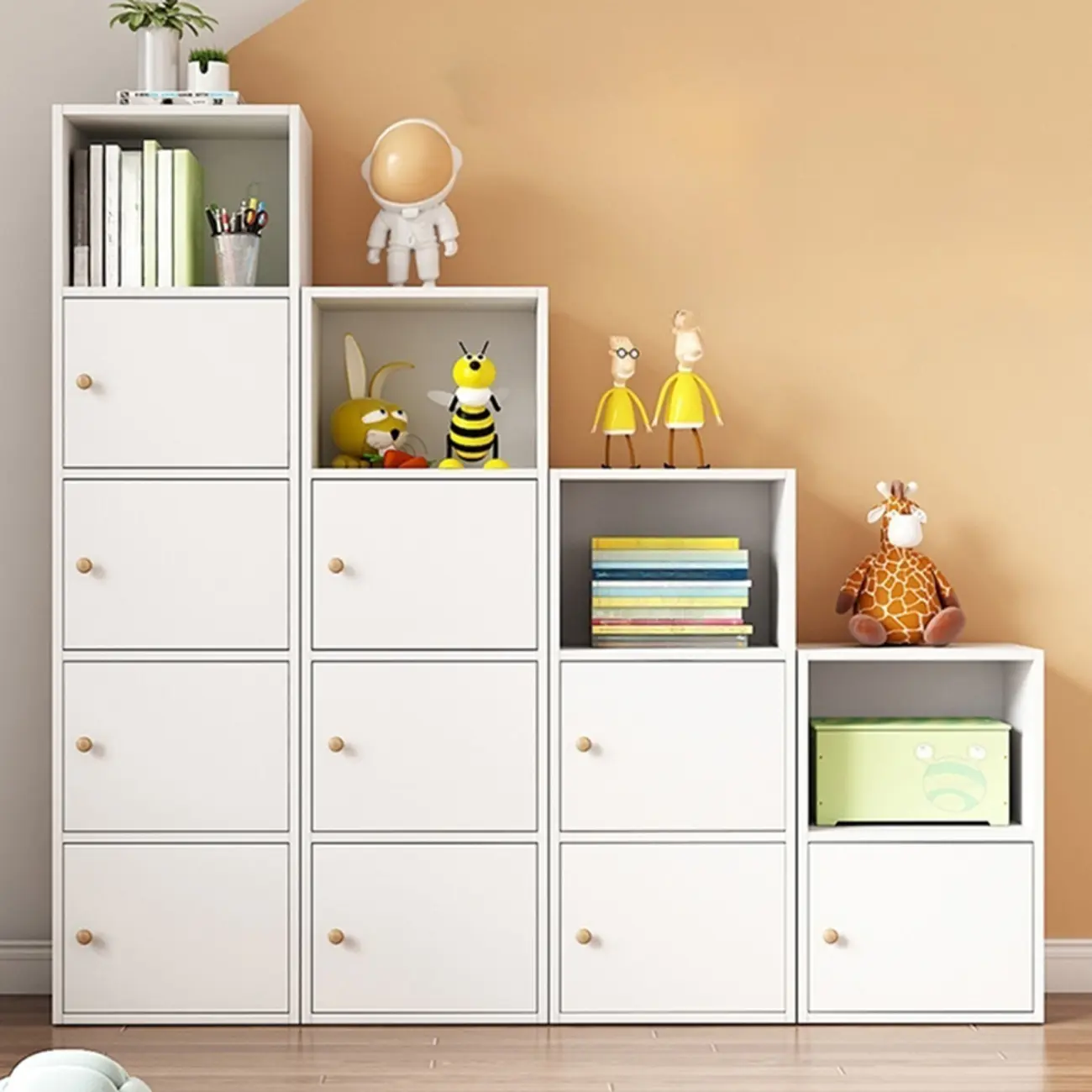 Simple Rectangular White Modular Wooden Bookcase Image - 2 | homeyfad
