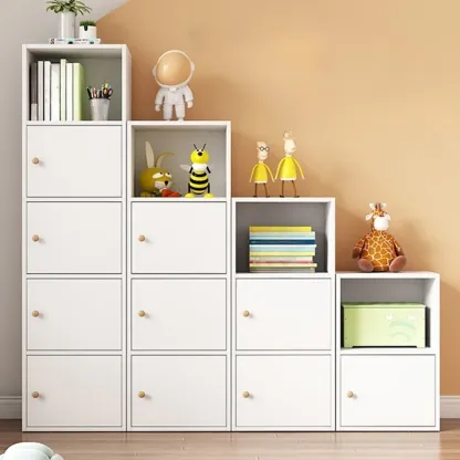 Simple Rectangular White Modular Wooden Bookcase Image - 2