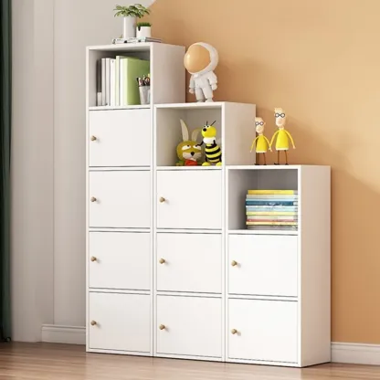 Simple Rectangular White Modular Wooden Bookcase Image - 8