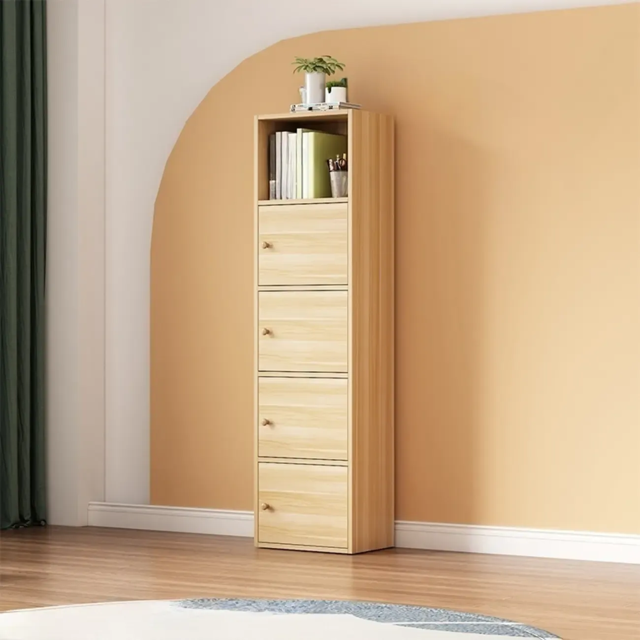 Simple Rectangular White Modular Wooden Bookcase Image - 14