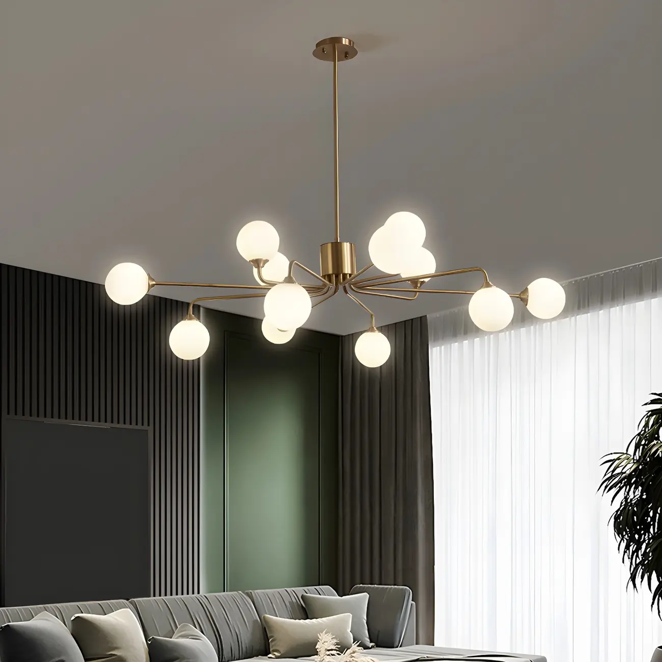 Gold Linear Glass Globe Modern Chandelier Light Image - 1 | homeyfad