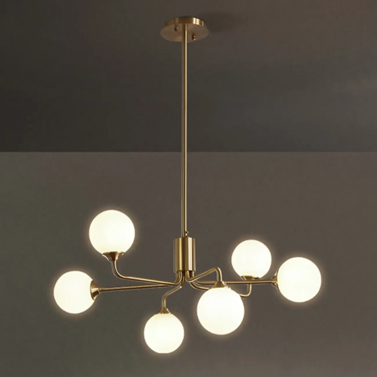 Gold Linear Glass Globe Modern Chandelier Light Image - 7