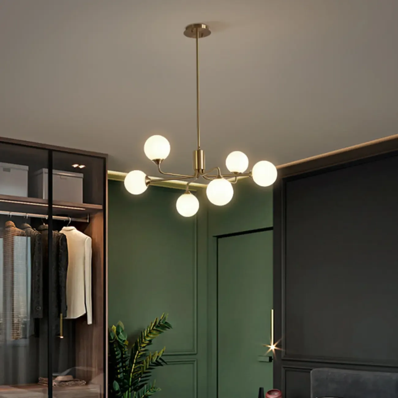 Gold Linear Glass Globe Modern Chandelier Light Image - 5