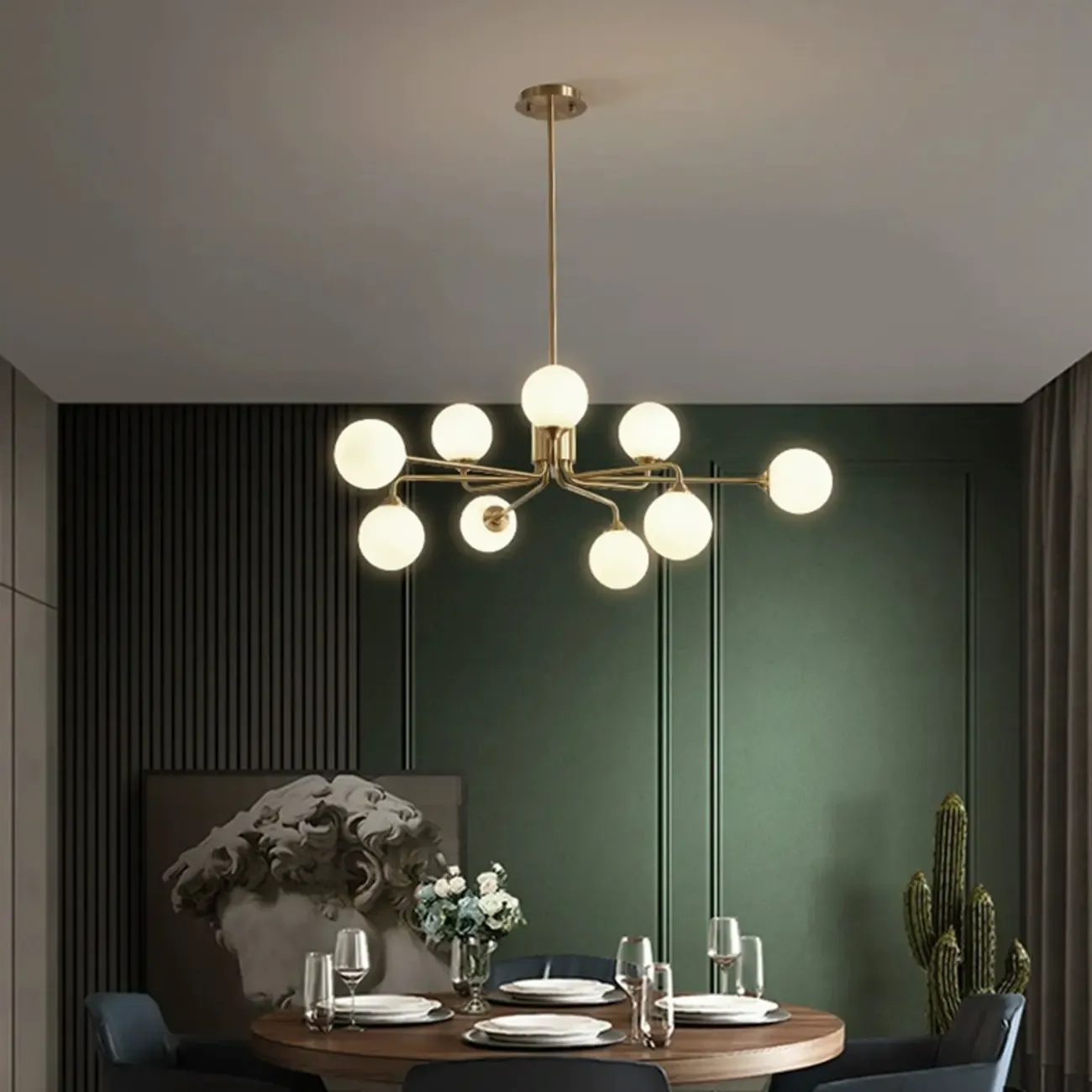 Gold Linear Glass Globe Modern Chandelier Light Image - 6