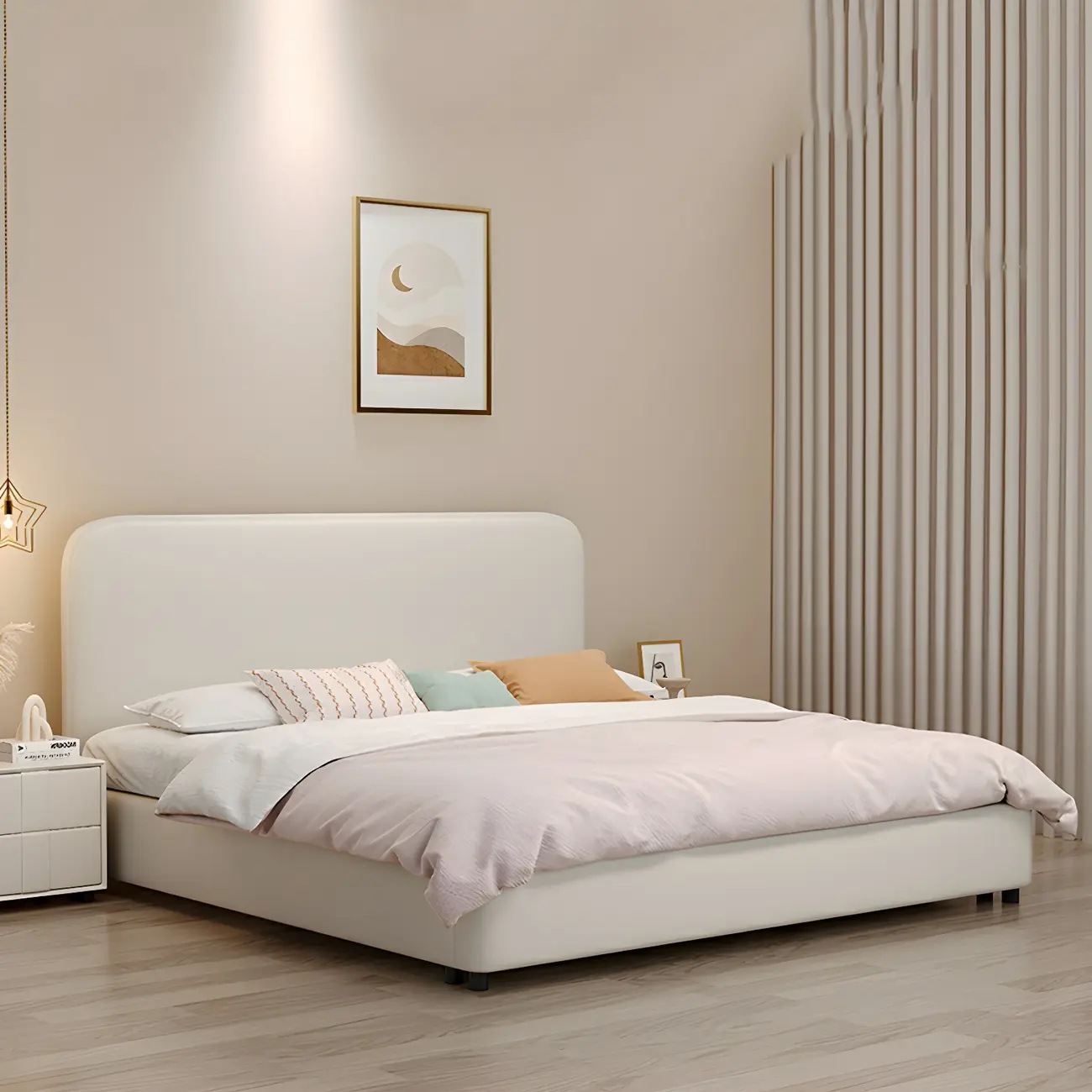 White Upholstered Lift-Up Storage Bed with Padded Headboard Image - 1 | homeyfad