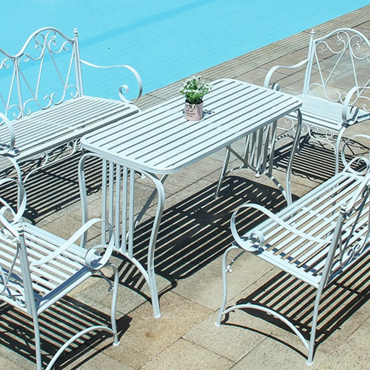 Blue Iron Slatted Outdoor Dining Table Image - 1 | homeyfad