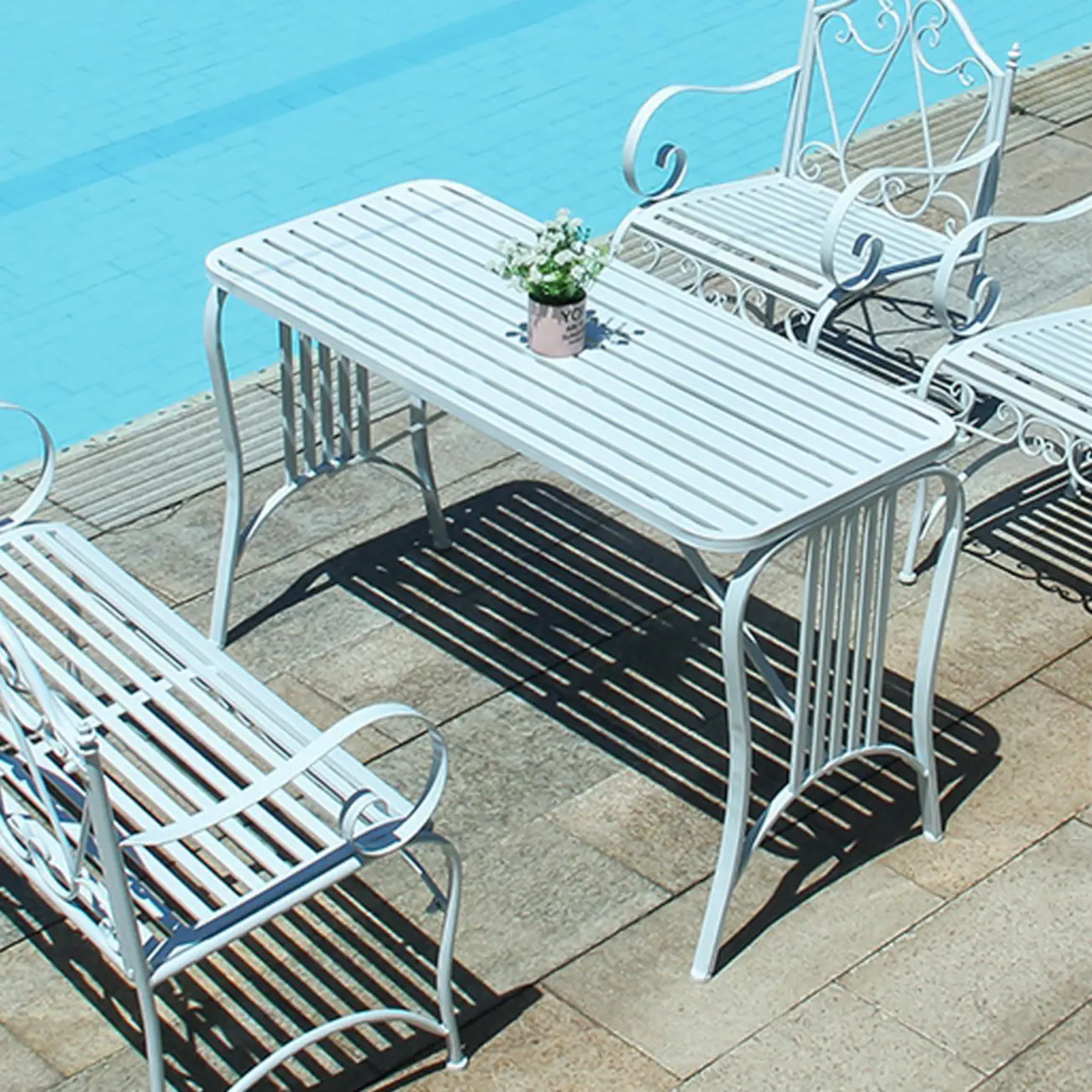 Blue Iron Slatted Outdoor Dining Table Image - 2 | homeyfad