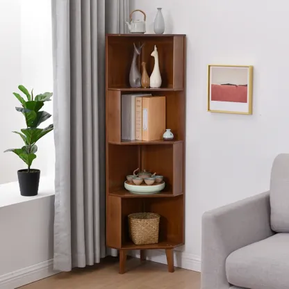 Modern Brown Wooden Corner Display Storage Cabinet for Home Image - 1