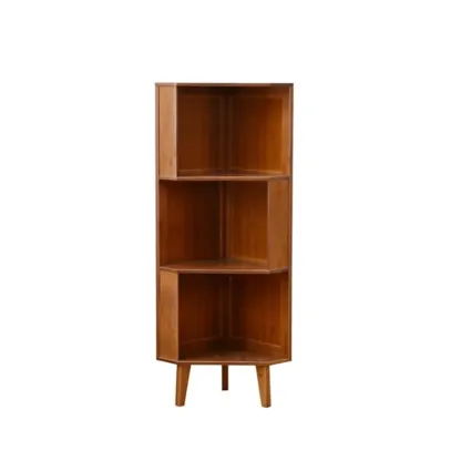 Modern Brown Wooden Corner Display Storage Cabinet for Home Image - 3