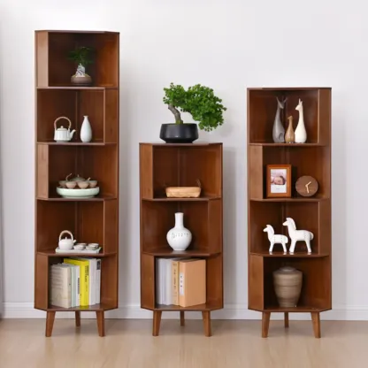 Modern Brown Wooden Corner Display Storage Cabinet for Home Image - 5