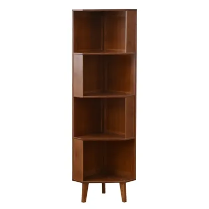 Modern Brown Wooden Corner Display Storage Cabinet for Home Image - 7