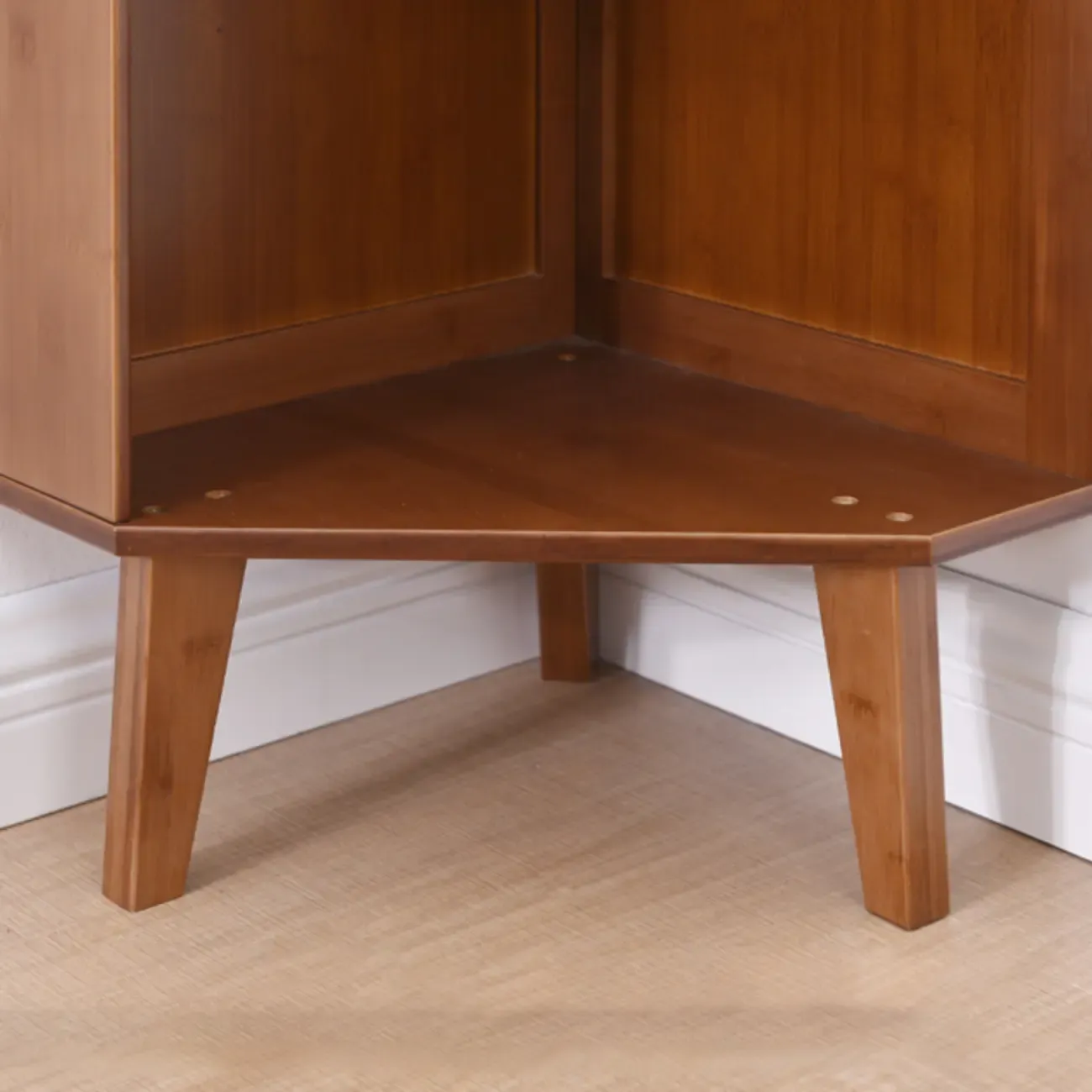 Modern Brown Wooden Corner Display Storage Cabinet for Home Image - 10