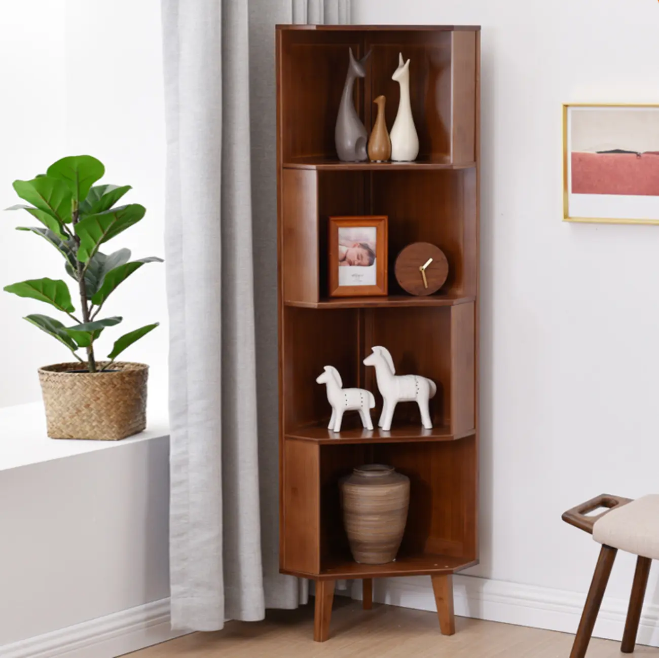 Modern Brown Wooden Corner Display Storage Cabinet for Home Image - 11 | homeyfad