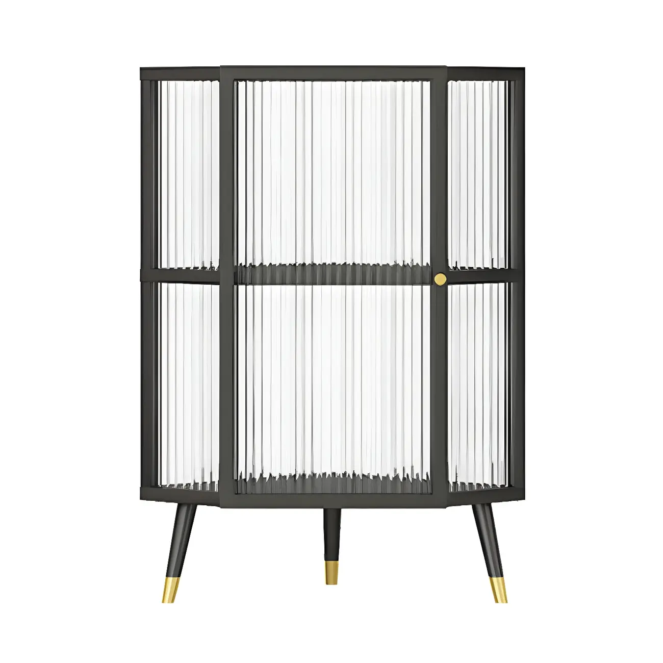 Modern Black Metal Ribbed Glass Corner Cabinet Image - 5 | homeyfad