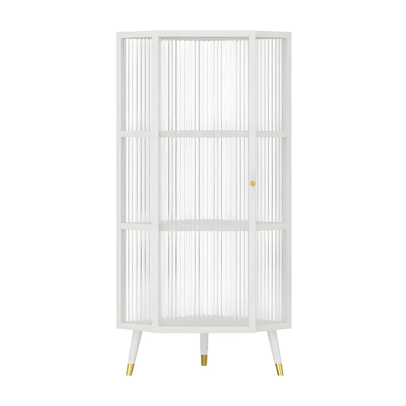 Modern Black Metal Ribbed Glass Corner Cabinet Image - 7 | homeyfad