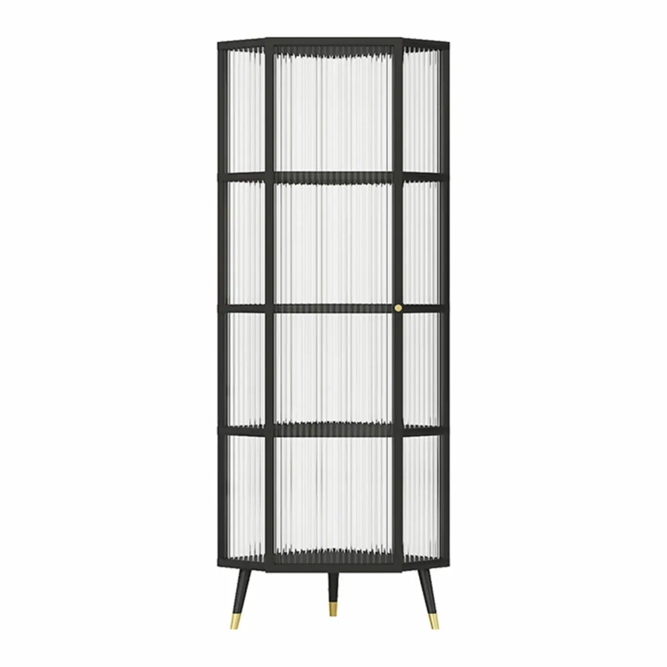 Modern Black Metal Ribbed Glass Corner Cabinet Image - 9 | homeyfad