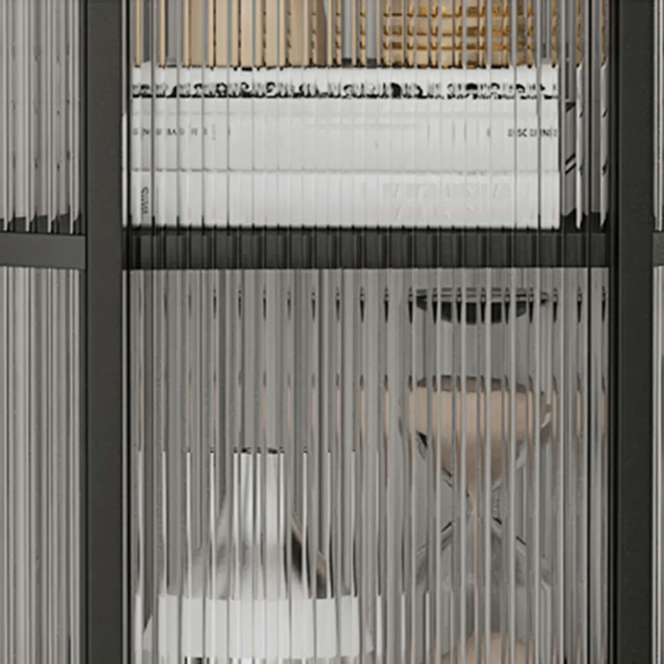 Modern Black Metal Ribbed Glass Corner Cabinet Image - 10 | homeyfad