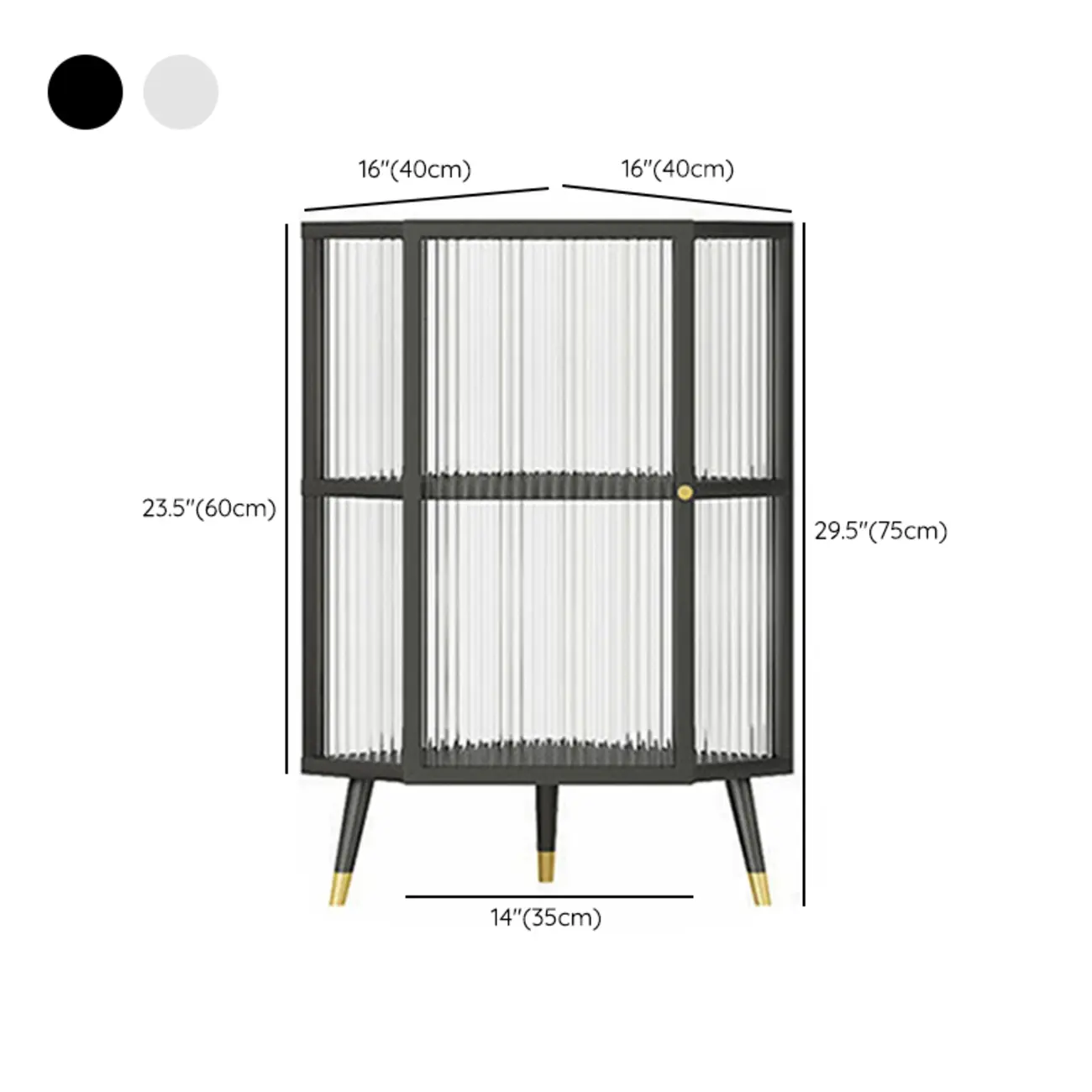 Modern Black Metal Ribbed Glass Corner Cabinet #size | homeyfad
