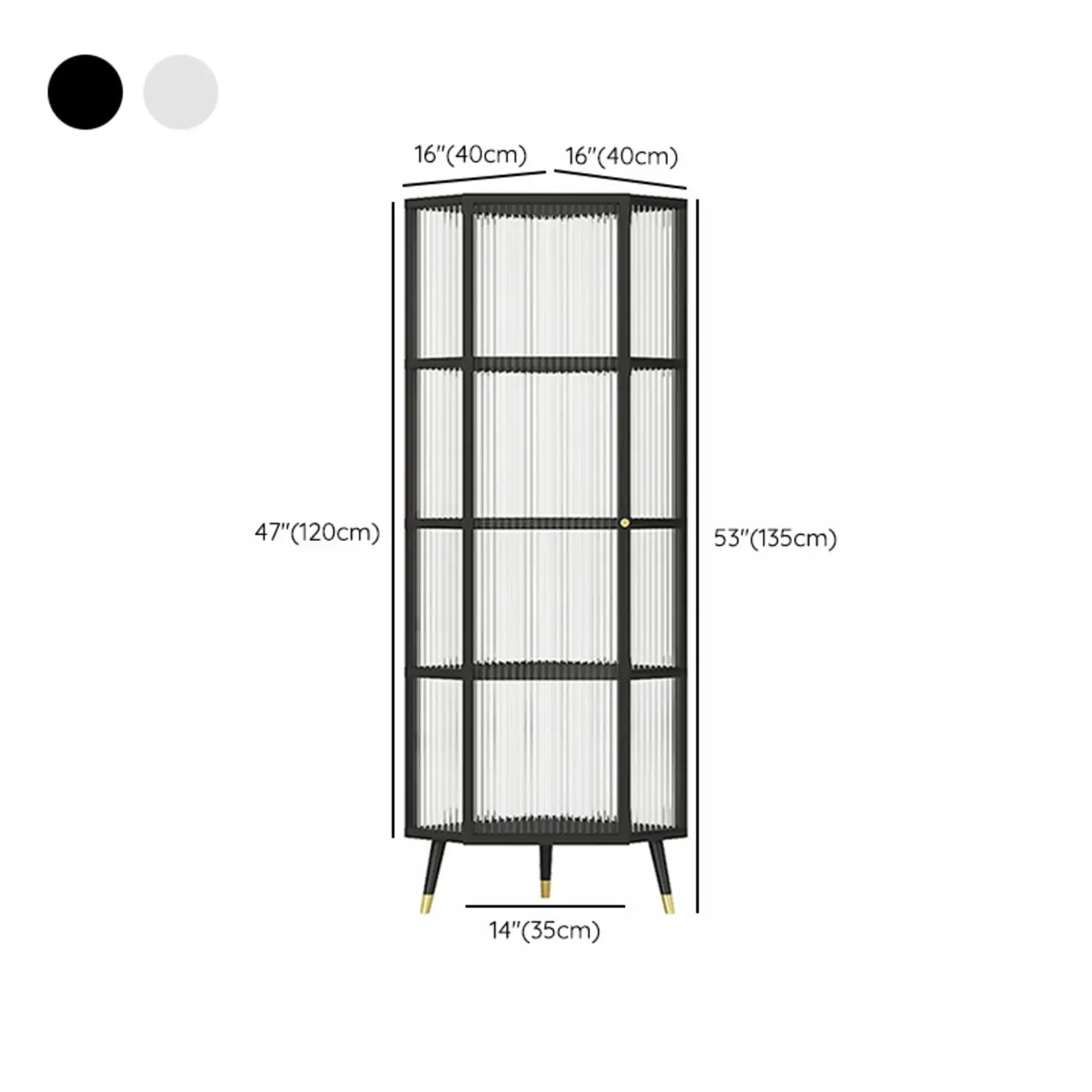 Modern Black Metal Ribbed Glass Corner Cabinet Image - 16 | homeyfad