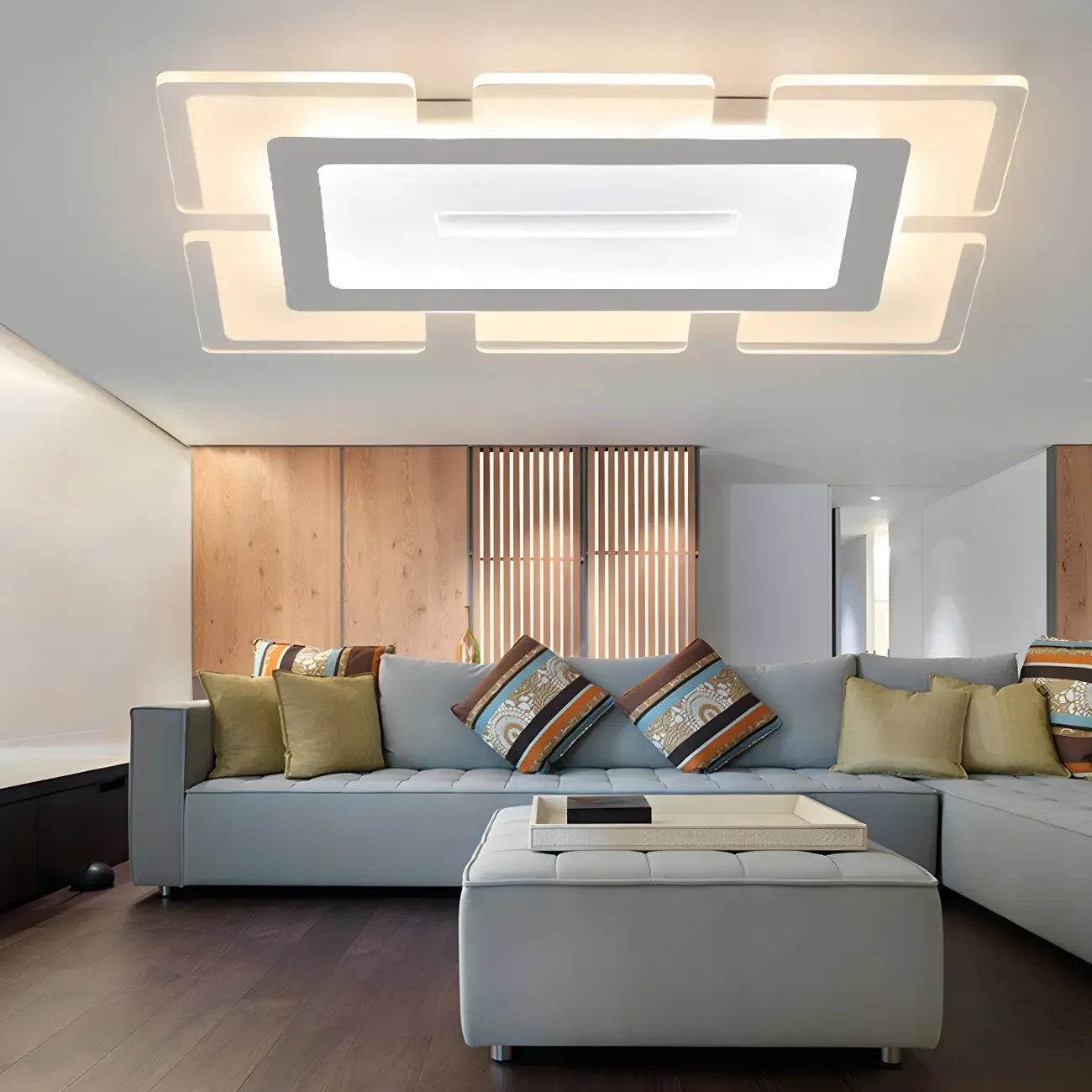 Modern White Acrylic Rectangular LED Flush Ceiling Light Image - 1