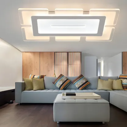 Modern White Acrylic Rectangular LED Flush Ceiling Light Image - 1