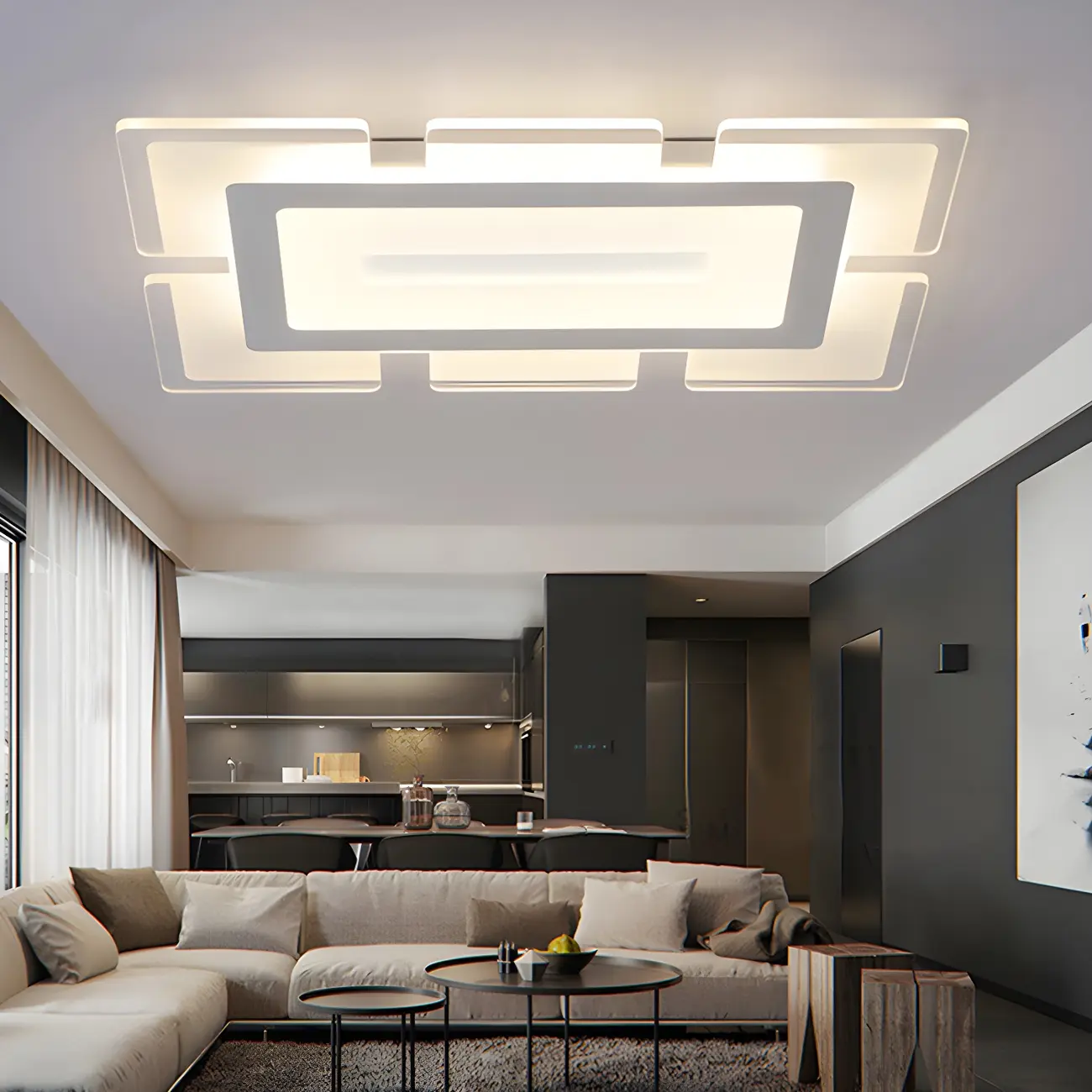 Modern White Acrylic Rectangular LED Flush Ceiling Light Image - 4 | homeyfad