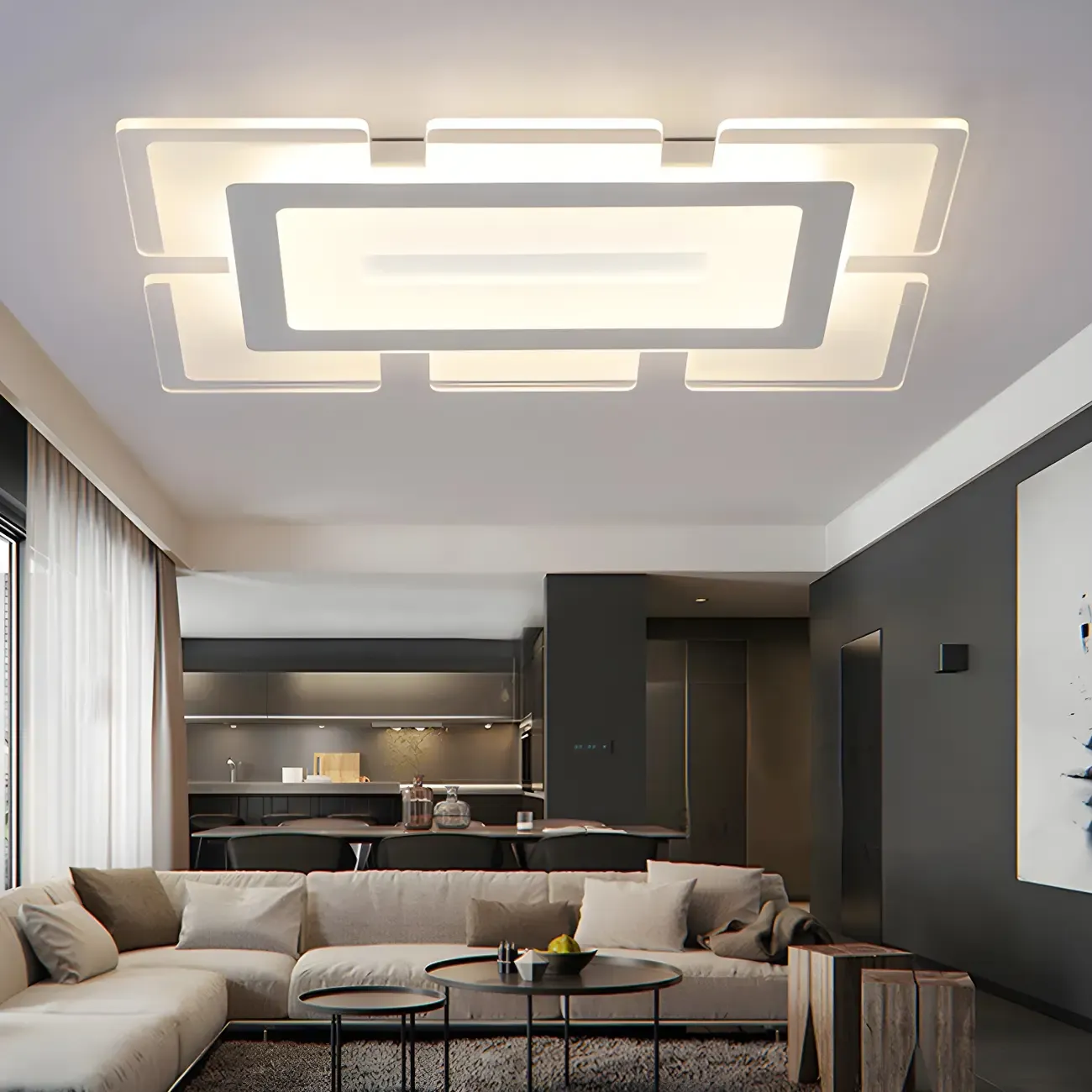 Modern White Acrylic Rectangular LED Flush Ceiling Light Image - 4