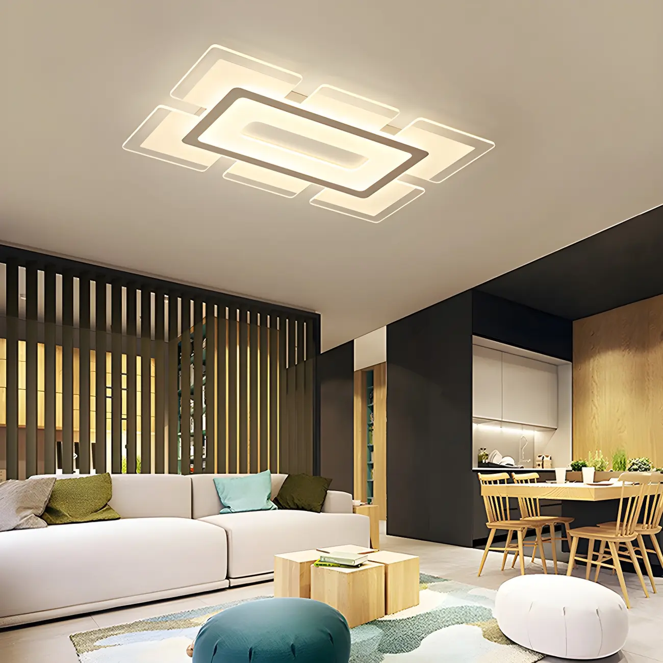 Modern White Acrylic Rectangular LED Flush Ceiling Light Image - 5 | homeyfad